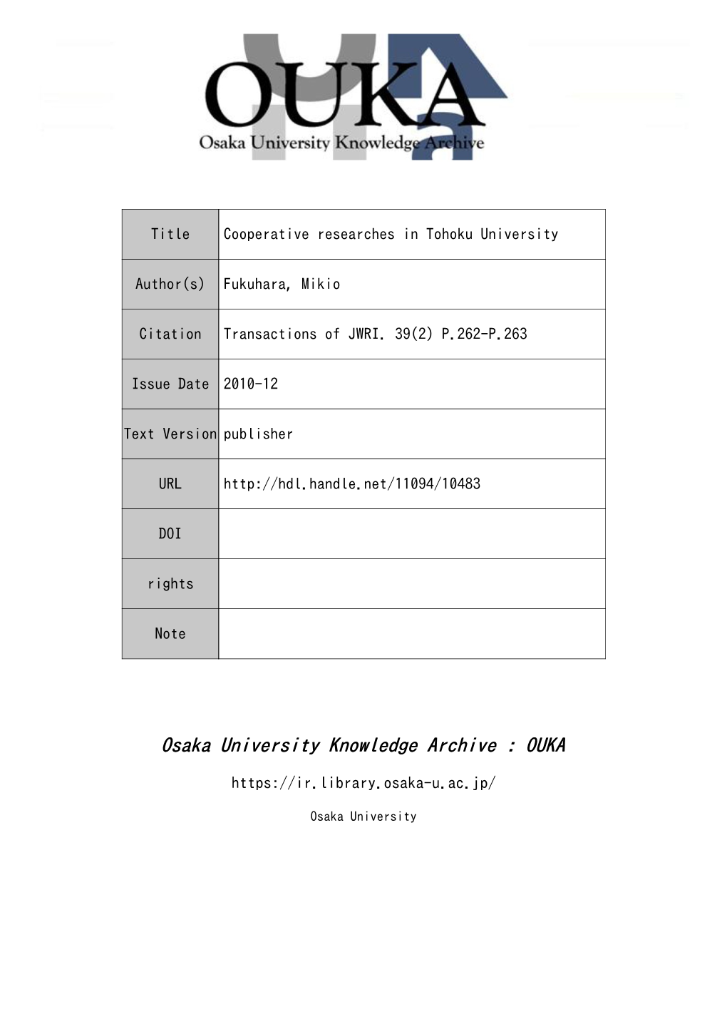 Osaka University Knowledge Archive : OUKA