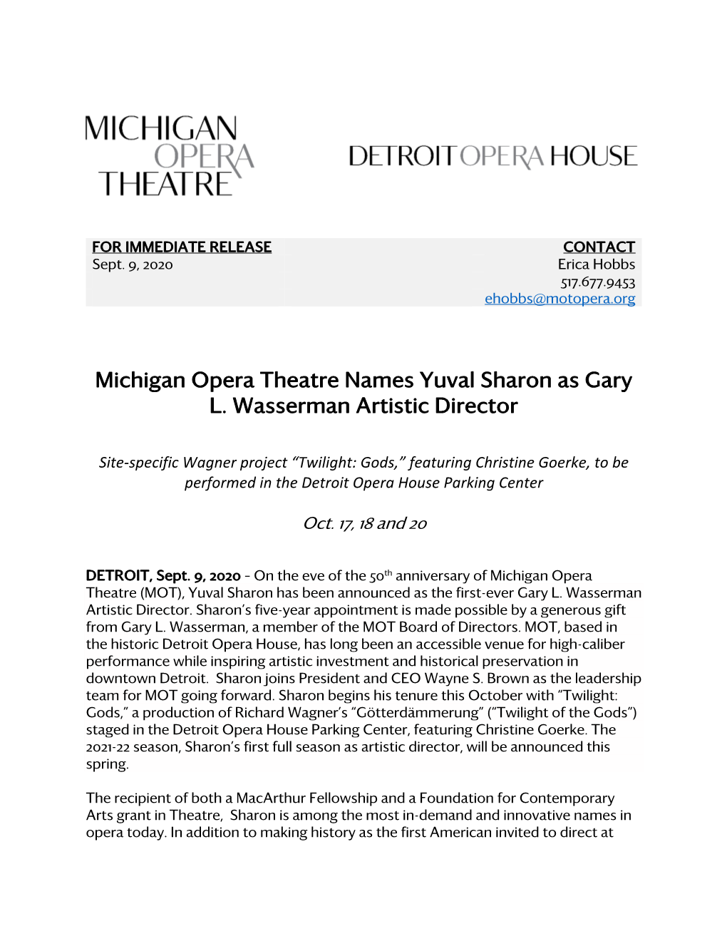 Michigan Opera Theatre Names Yuval Sharon As Gary L. Wasserman Artistic Director