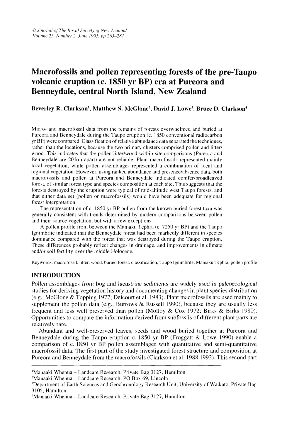 Macrofossils and Pollen Representing Forests of the Pre-Taupo Volcanic Eruption (C