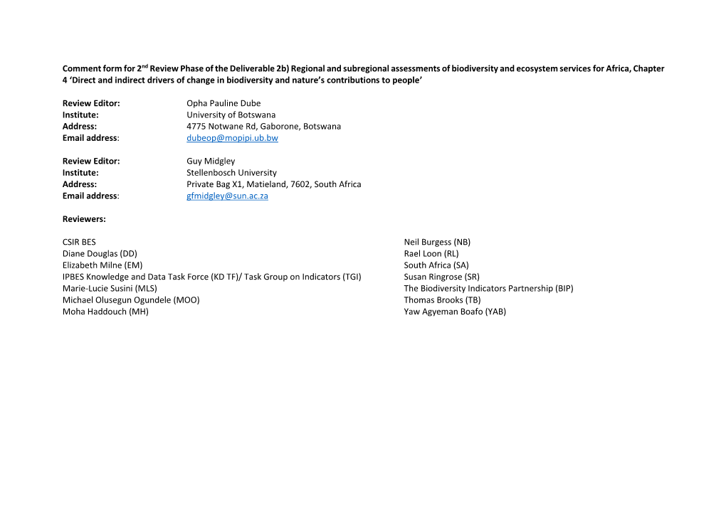 Comment Form for 2Nd Review Phase of the Deliverable 2B) Regional And