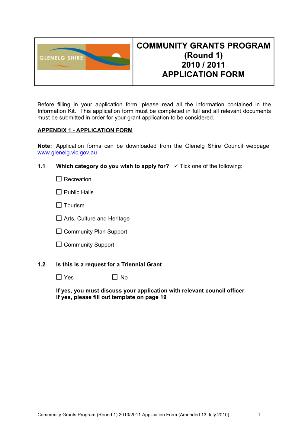 Appendix 1 - Application Form