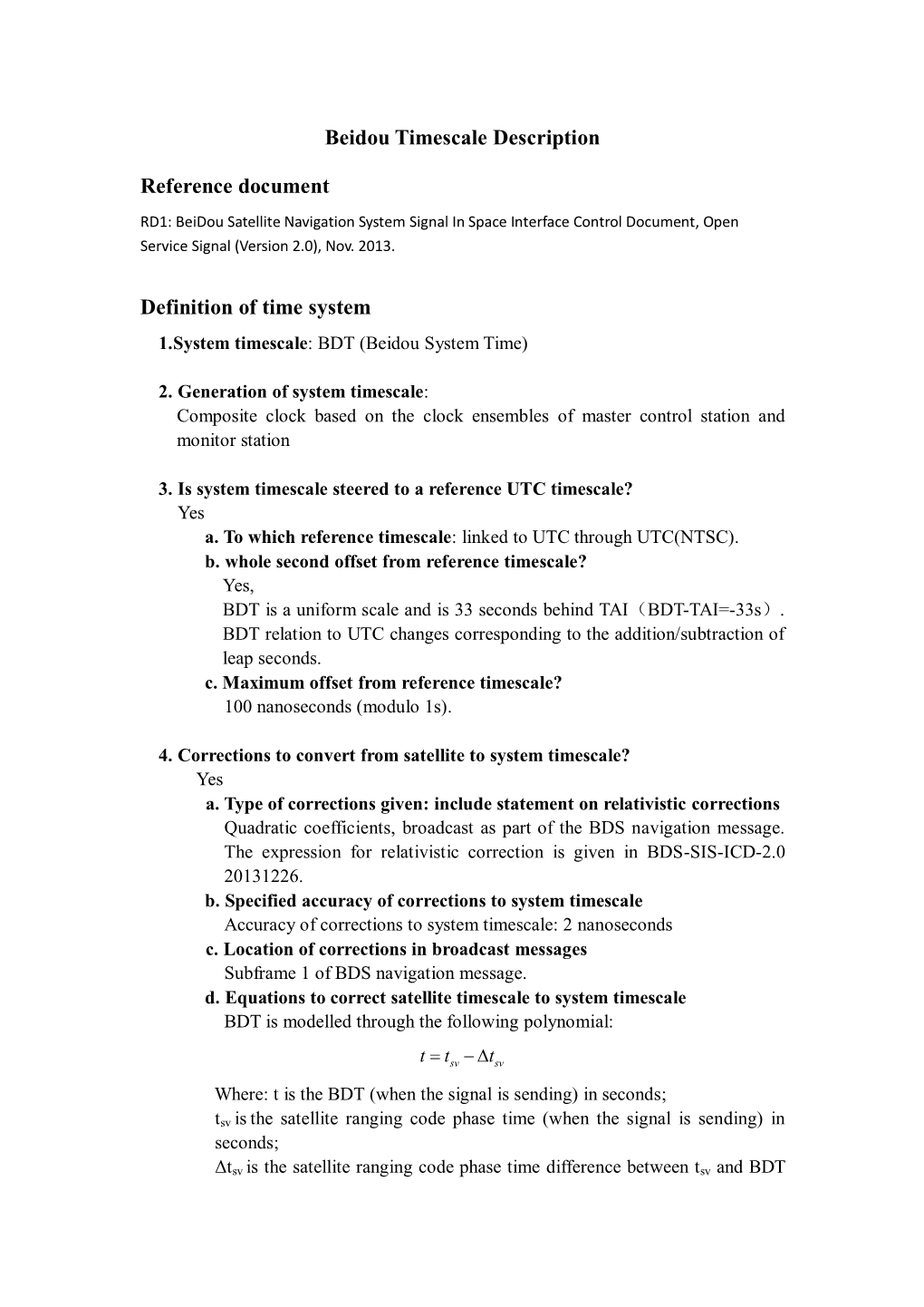 Beidou Timescale Description Reference Document Definition Of