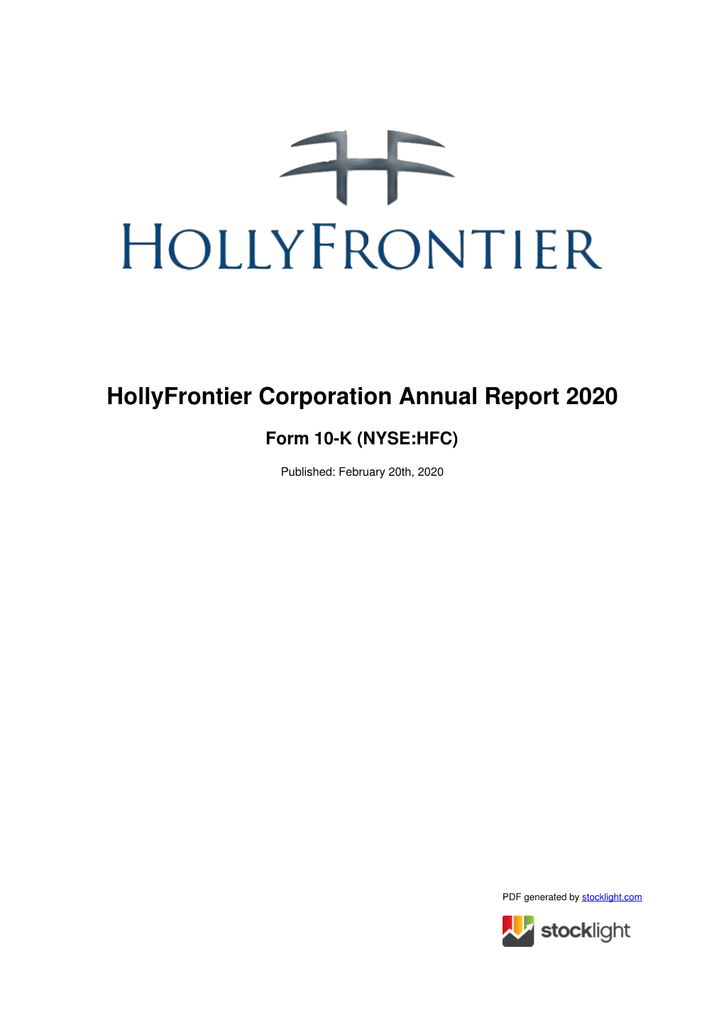 Hollyfrontier Corporation Annual Report 2020
