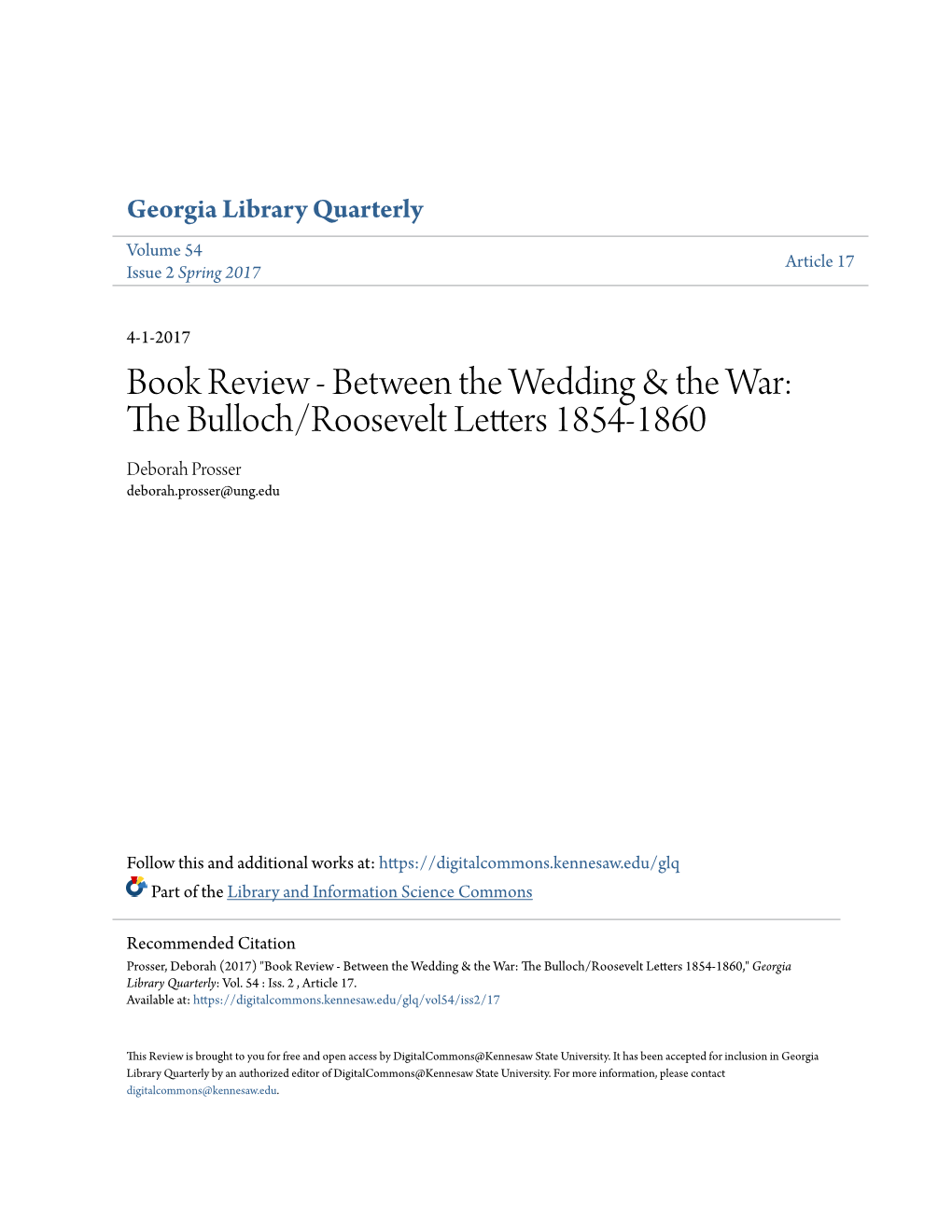 The Bulloch/Roosevelt Letters 1854-1860