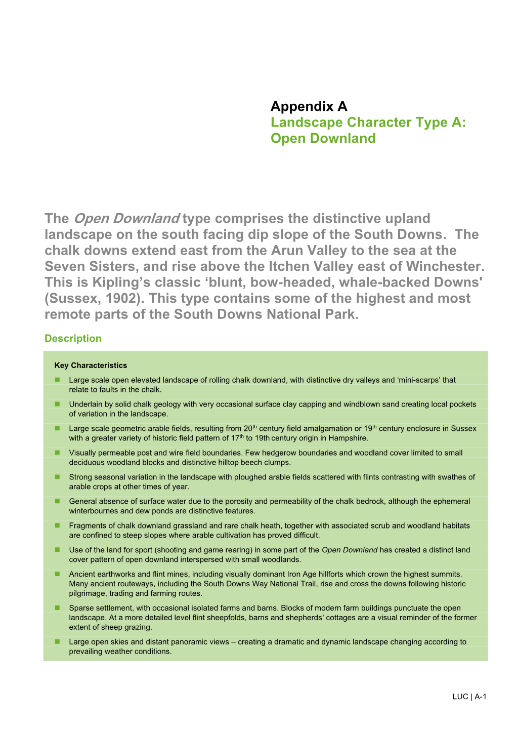 Appendix a Landscape Character Type A: Open Downland