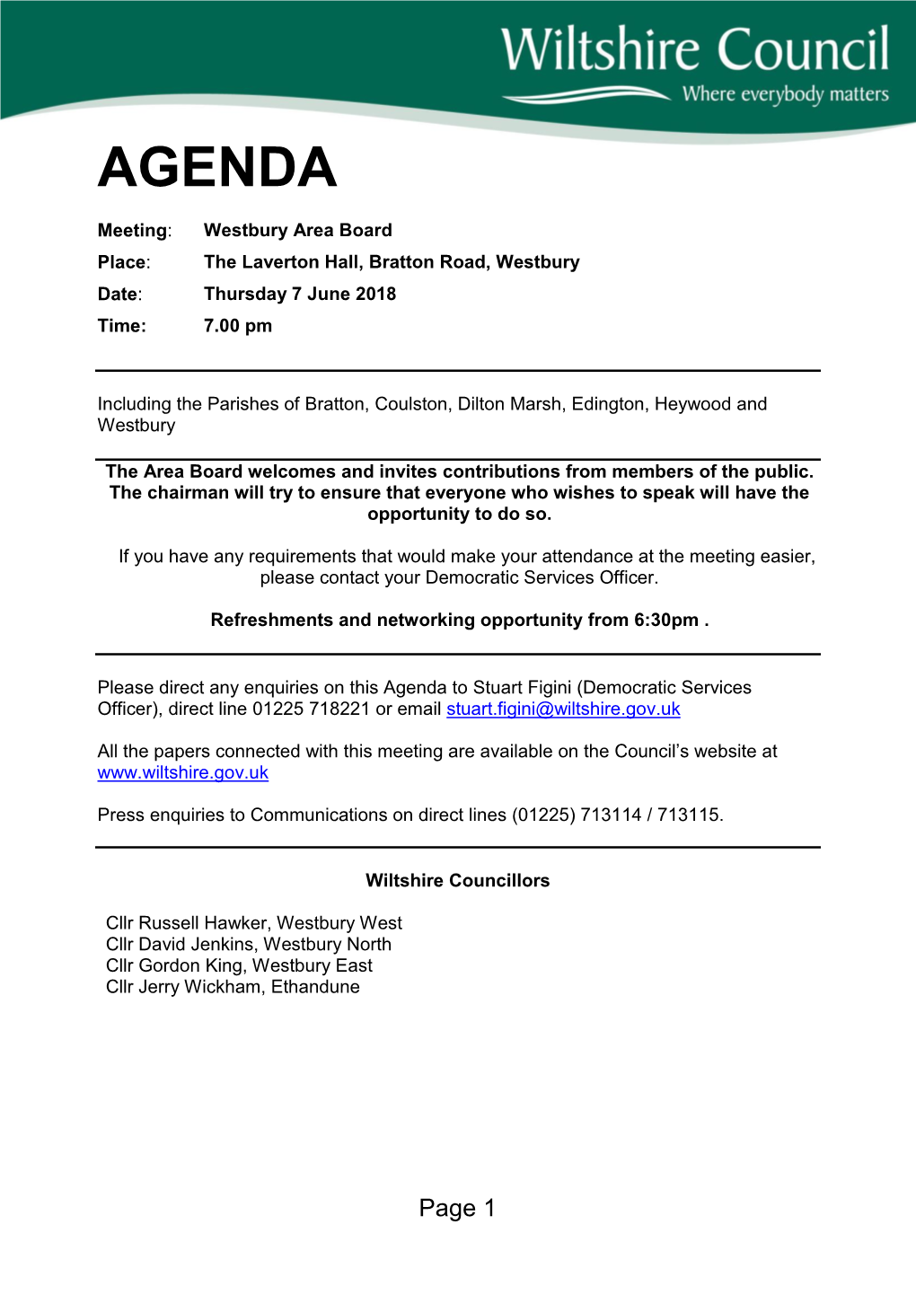 (Public Pack)Agenda Document for Westbury Area