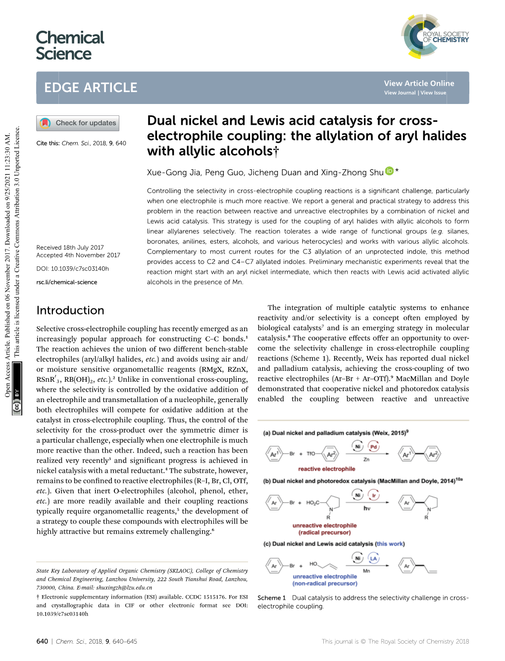 Dual Nickel and Lewis Acid Catalysis for Cross- Electrophile Coupling: the Allylation of Aryl Halides Cite This: Chem