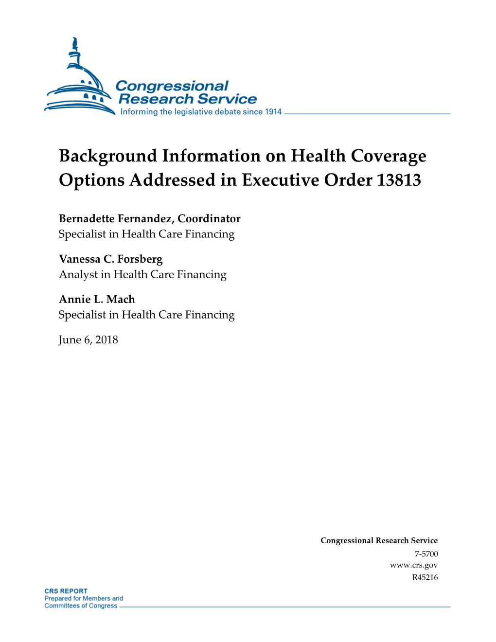 Background Information on Health Coverage Options Addressed in Executive Order 13813