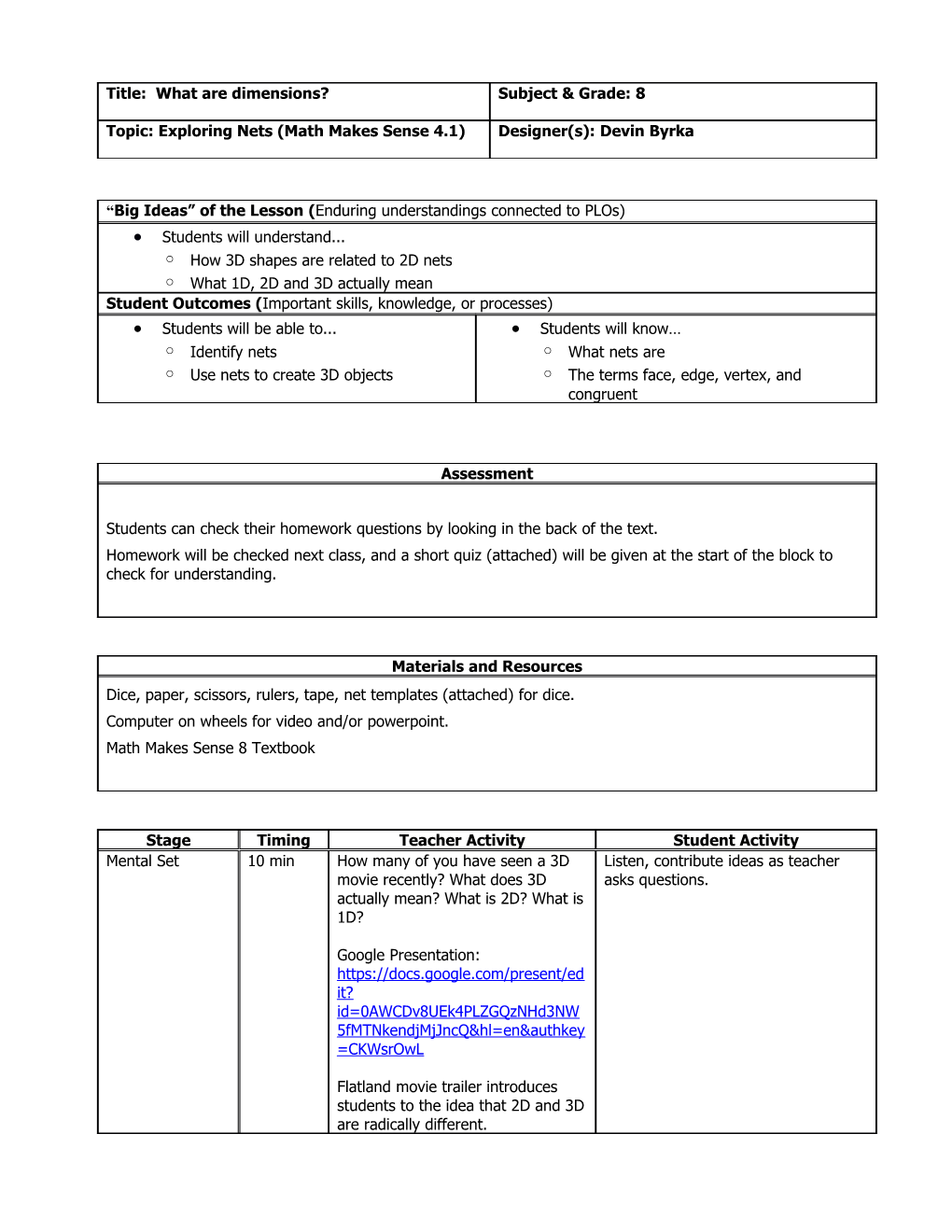 LESSON DESIGN Planning Template