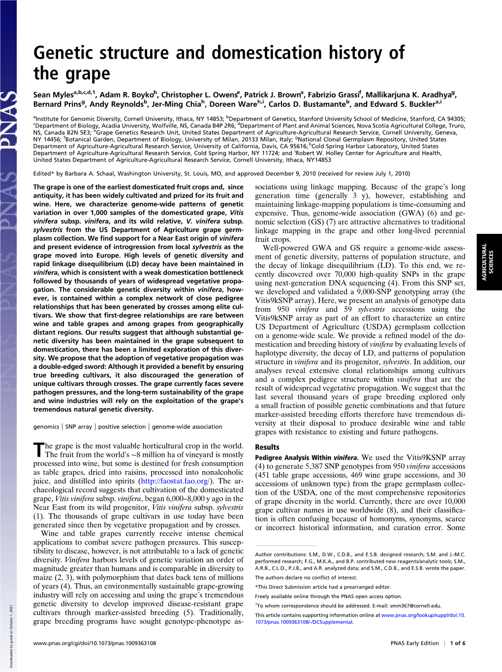 Genetic Structure and Domestication History of the Grape