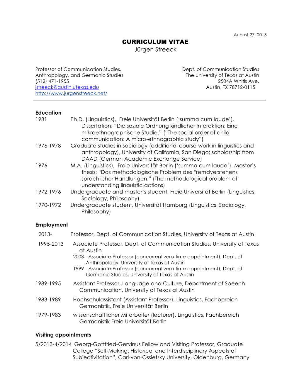 CURRICULUM VITAE Jürgen Streeck