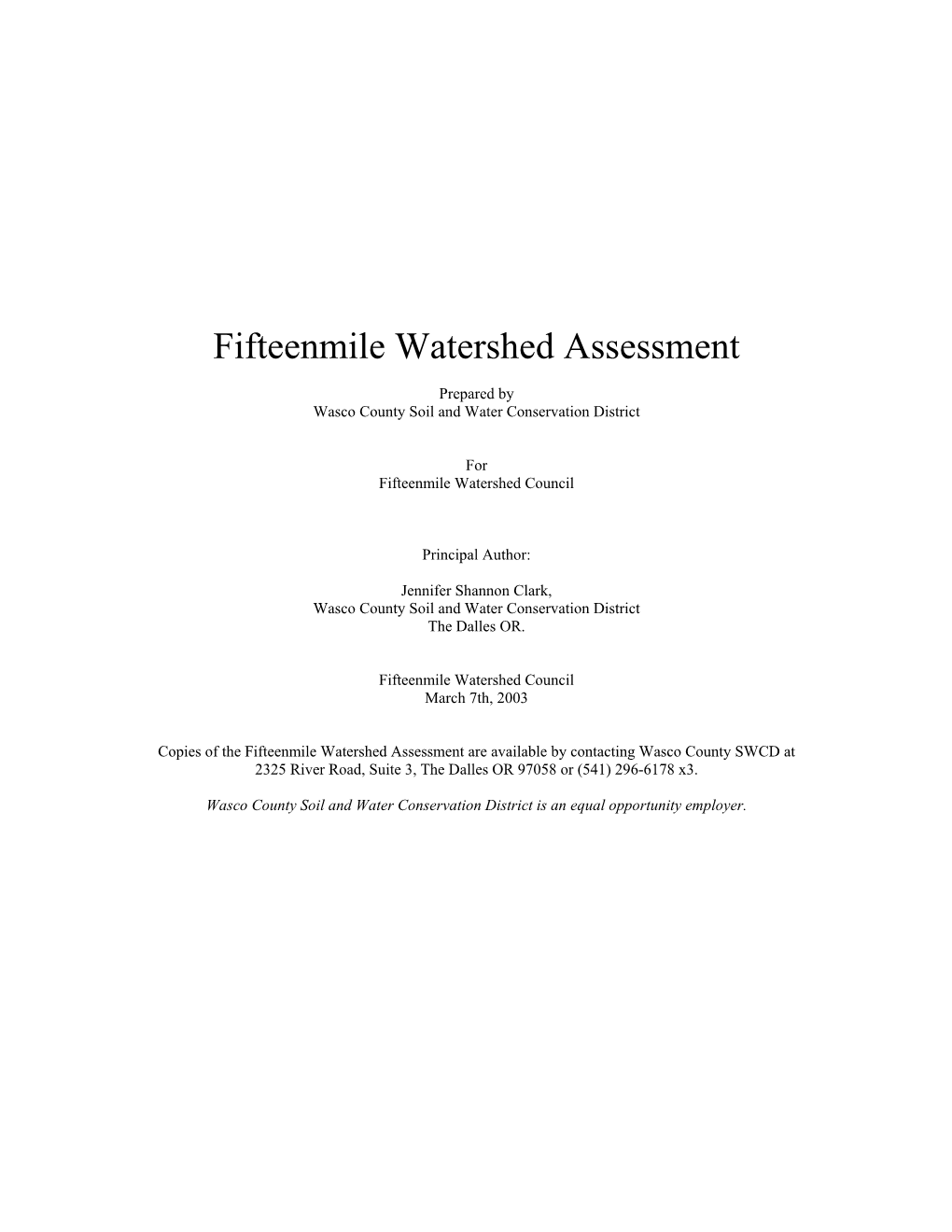 Watershed Assessment