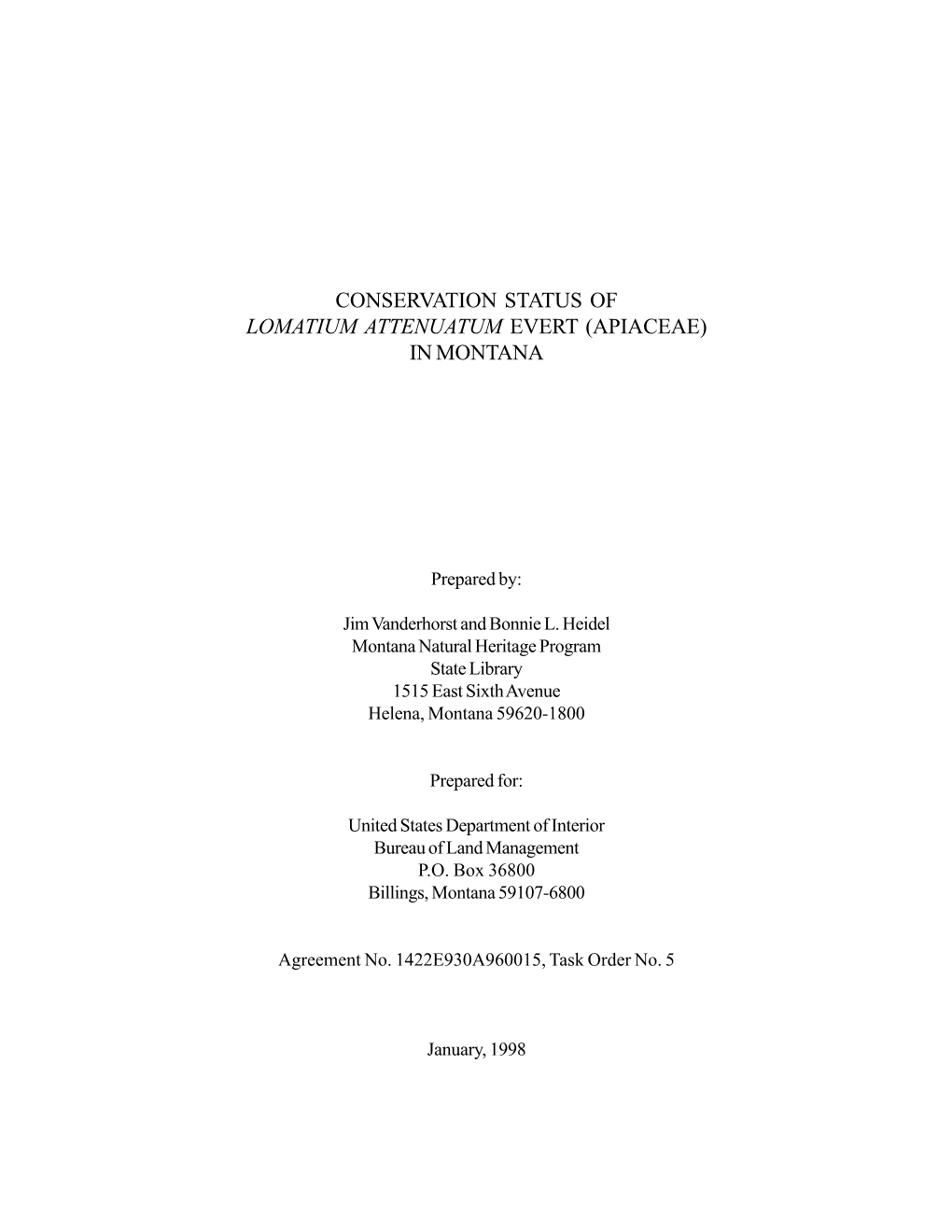 Conservation Status of Lomatium Attenuatum Evert (Apiaceae) in Montana