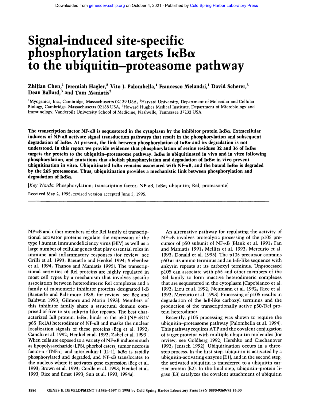 Signal-Induced Site-Specific Phosphorylation Targets IKB X to the Ubiquitin-Proteasome Pathway