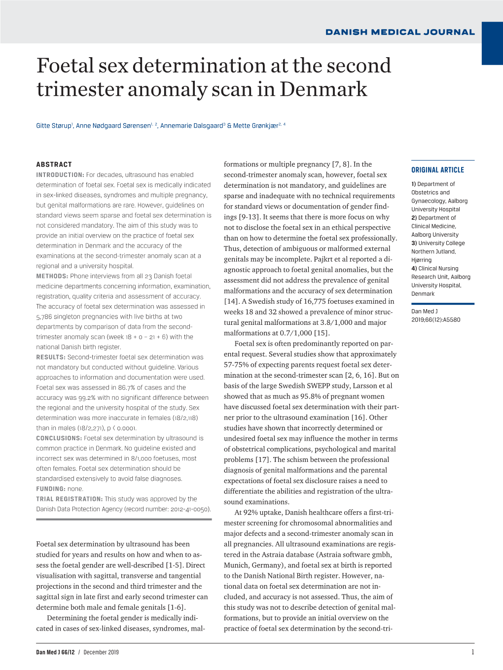 Foetal Sex Determination at the Second Trimester Anomaly Scan in Denmark