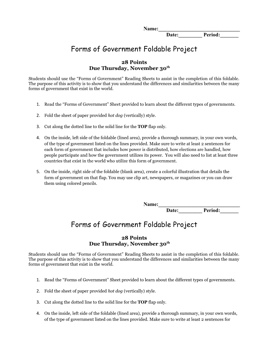 Forms of Government Foldable Project