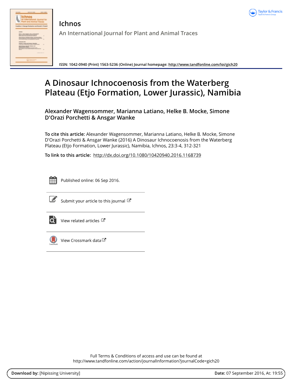 A Dinosaur Ichnocoenosis from the Waterberg Plateau \(Etjo Formation