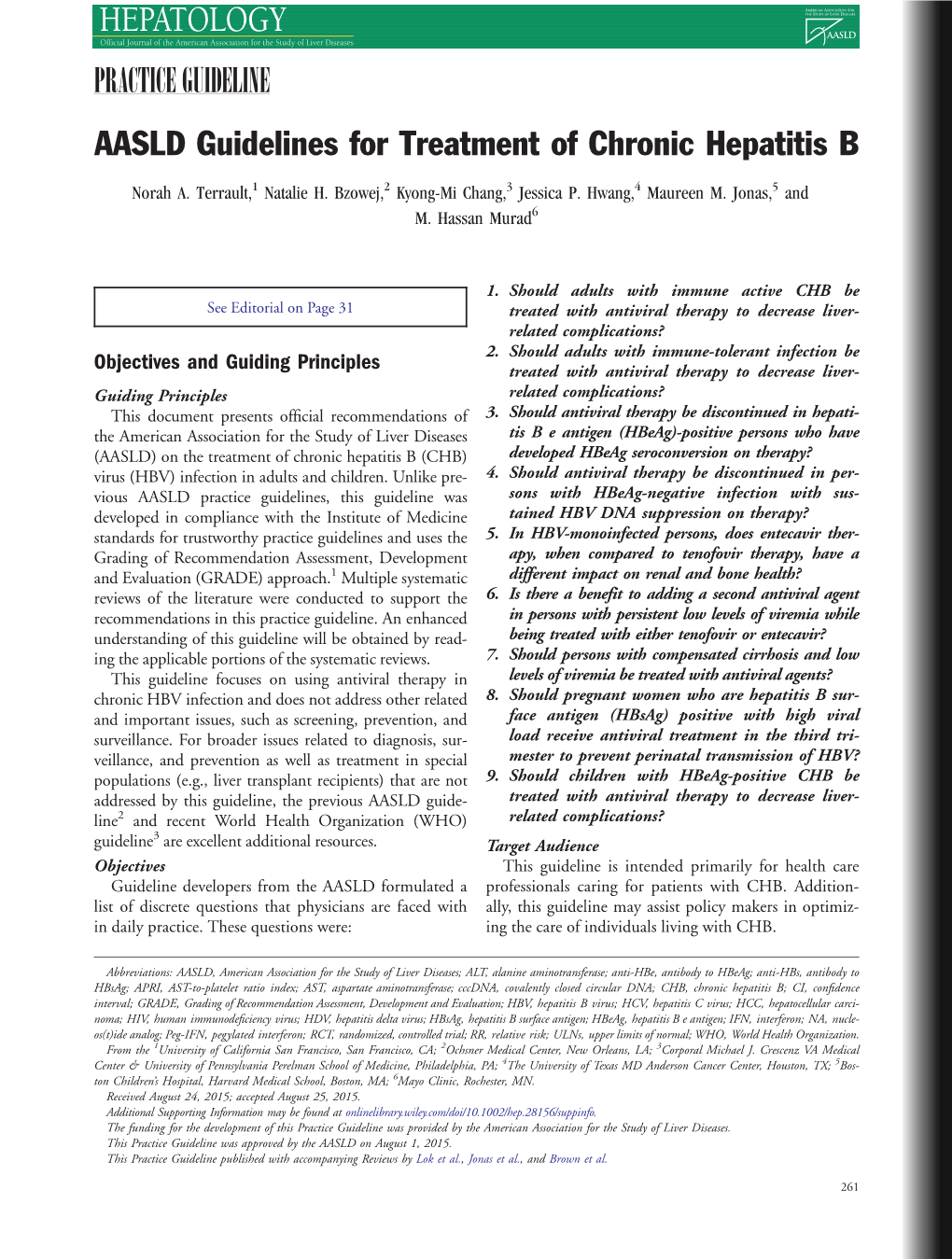 AASLD Guidelines for Treatment of Chronic Hepatitis B