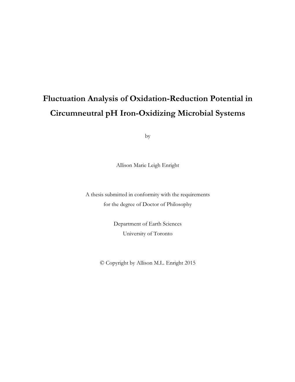 Fluctuation Analysis of Oxidation-Reduction Potential in Circumneutral Ph Iron-Oxidizing Microbial Systems