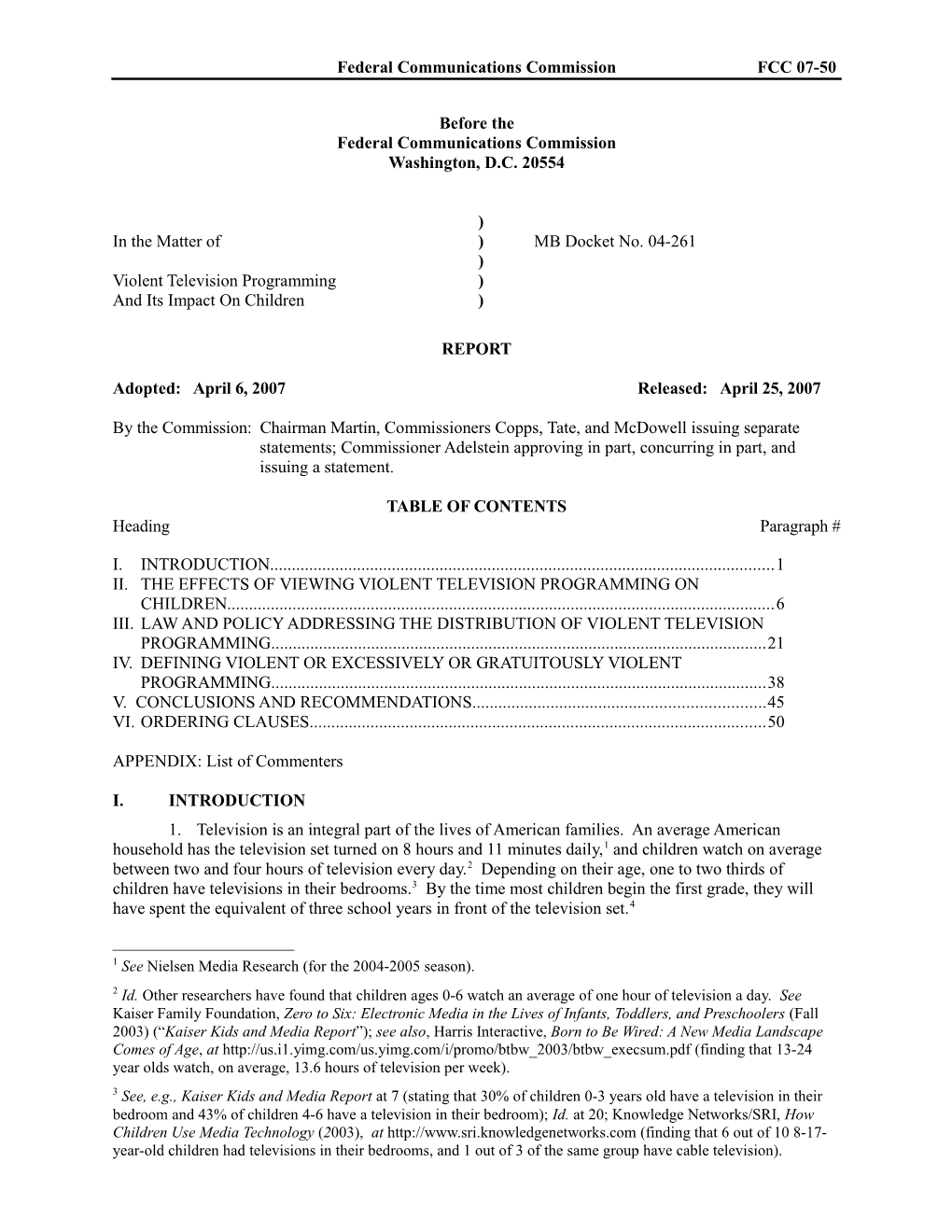 Federal Communications Commission FCC 07-50