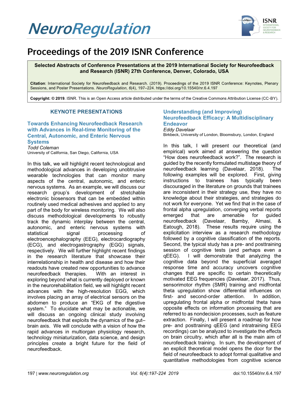 Proceedings of the 2019 ISNR Conference