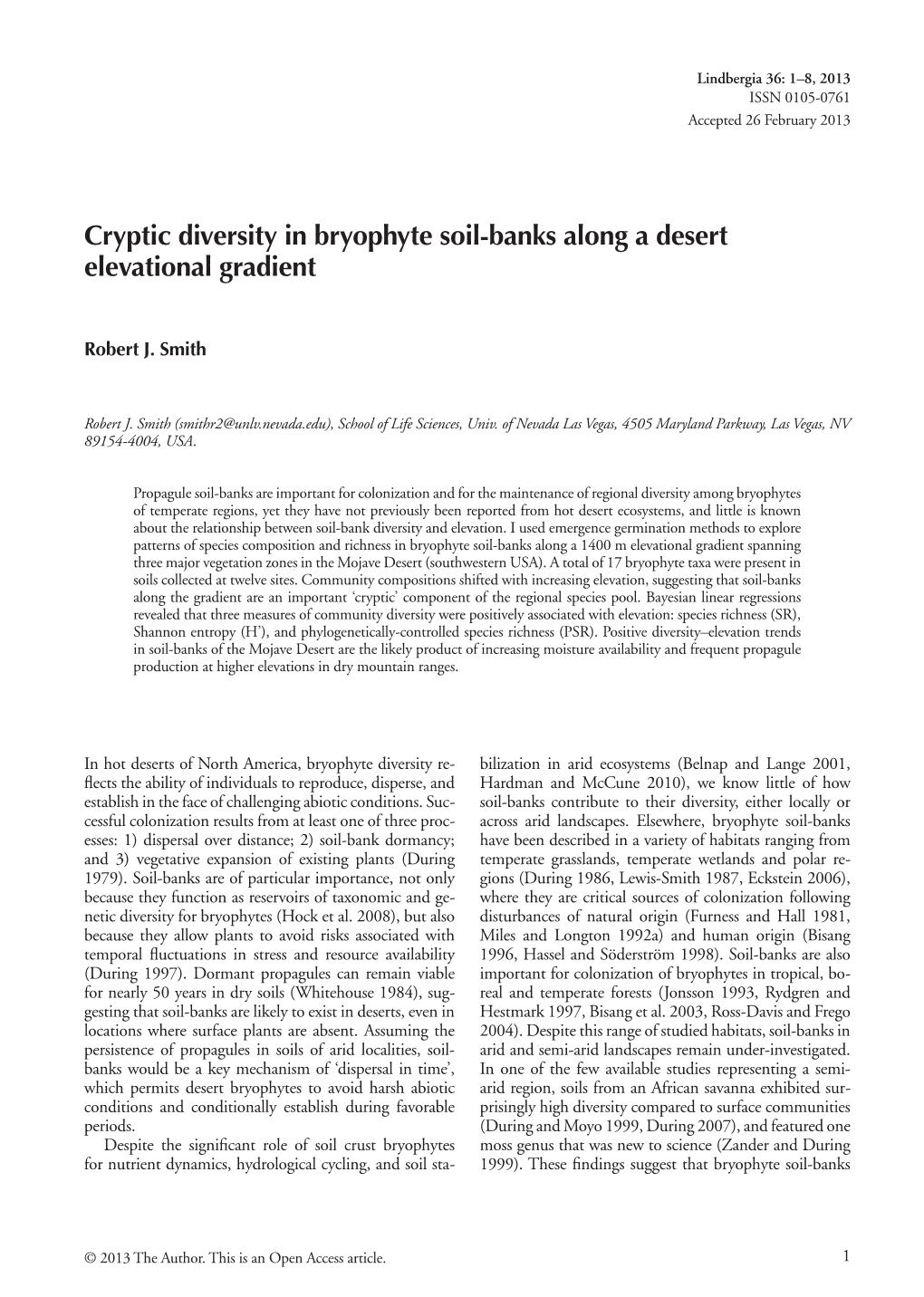 Cryptic Diversity in Bryophyte Soil-Banks Along a Desert Elevational Gradient