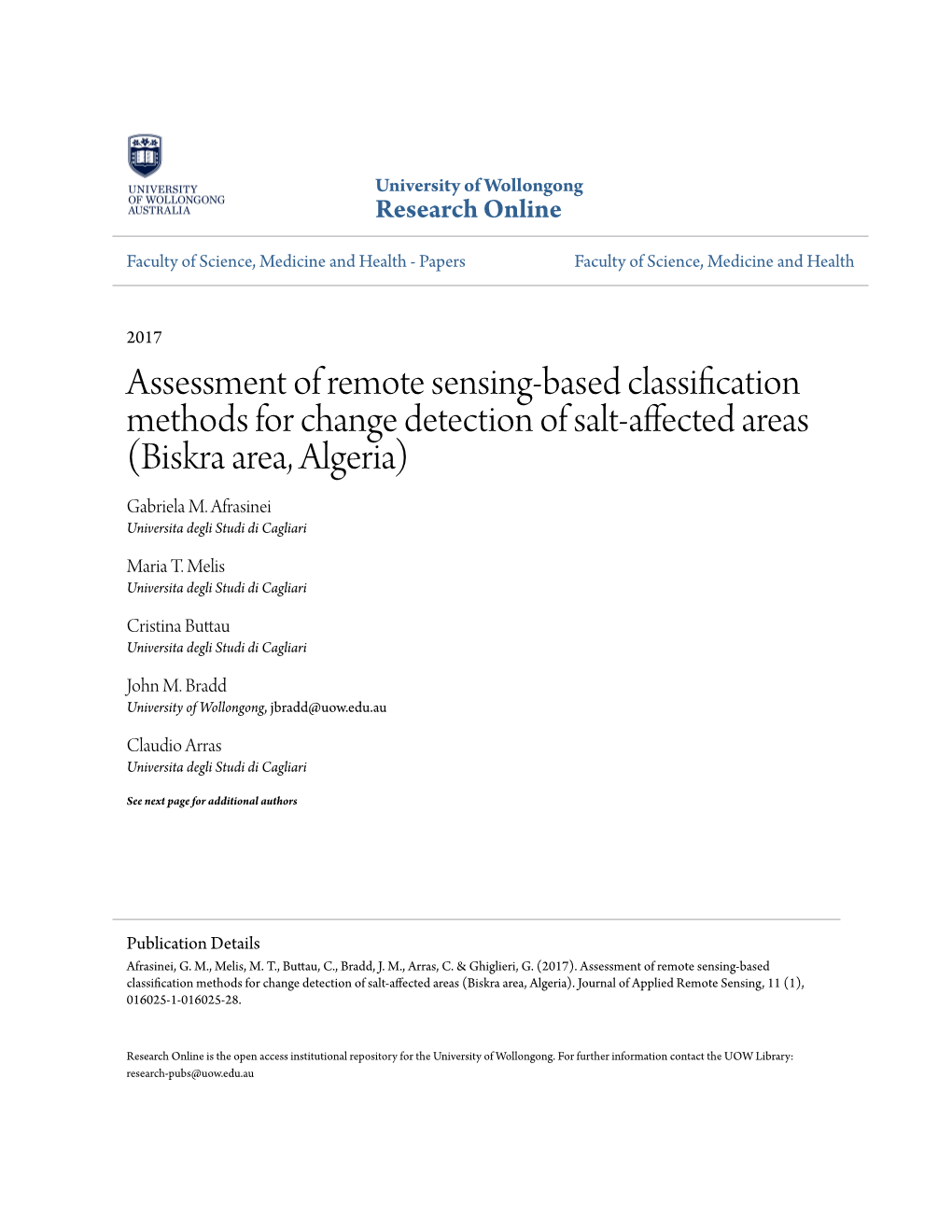 Assessment of Remote Sensing-Based Classification Methods for Change Detection of Salt-Affected Areas (Biskra Area, Algeria) Gabriela M