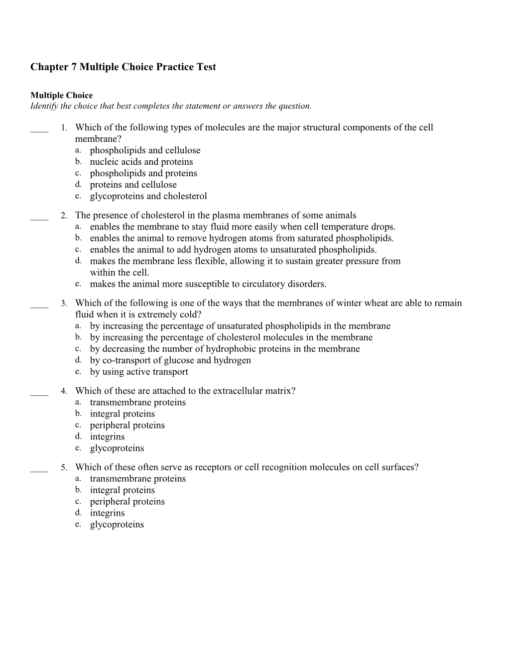 Chapter 7 Multiple Choice Practice Test