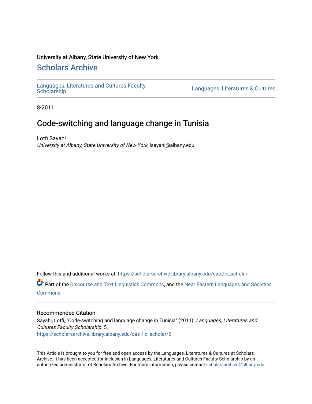 Code-Switching and Language Change in Tunisia