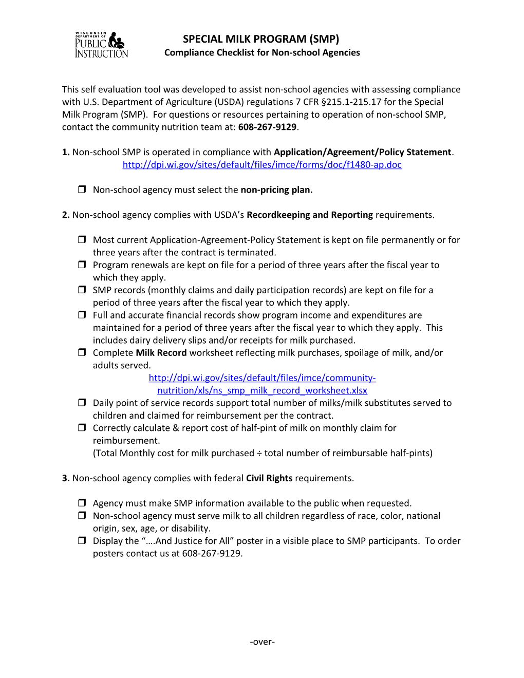 Compliance Checklist for Non-School Agencies