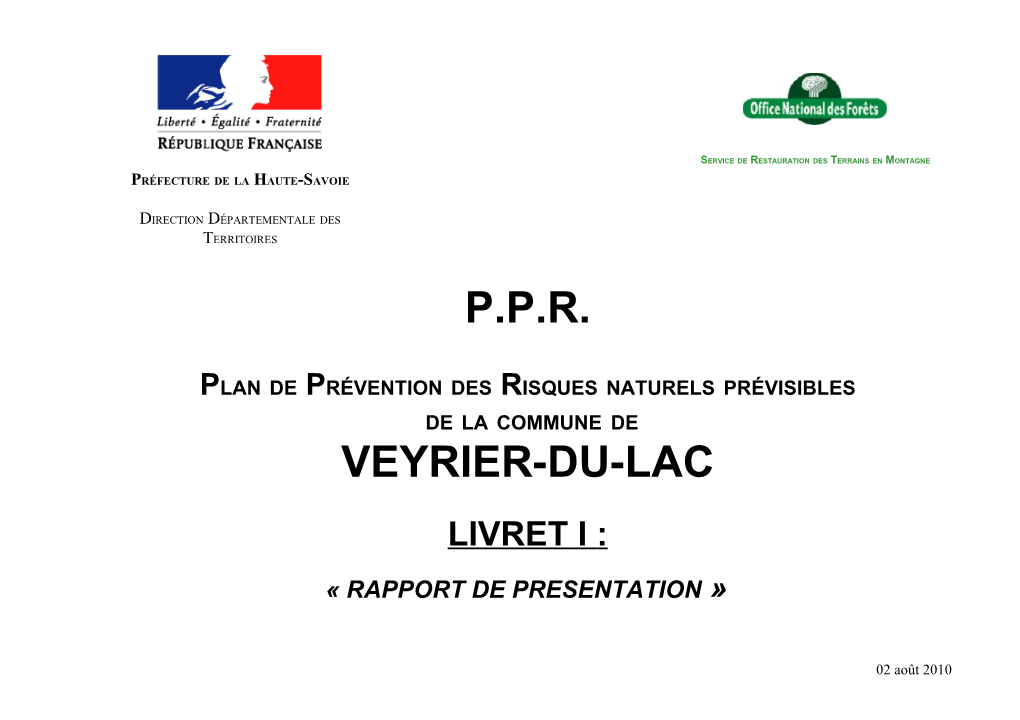 PPR Sur La Commune De VEYRIER-DU-LAC……