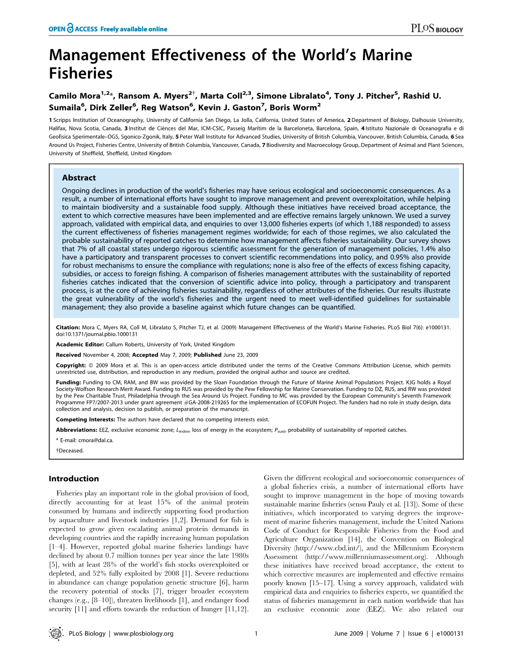 Management Effectiveness of the World's Marine Fisheries