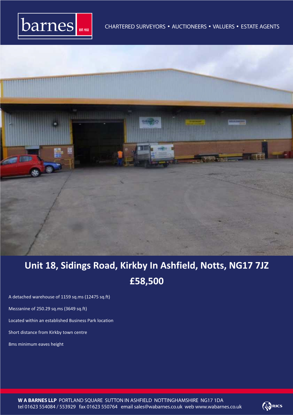 Unit 18, Sidings Road, Kirkby in Ashfield, Notts, NG17 7JZ £58,500