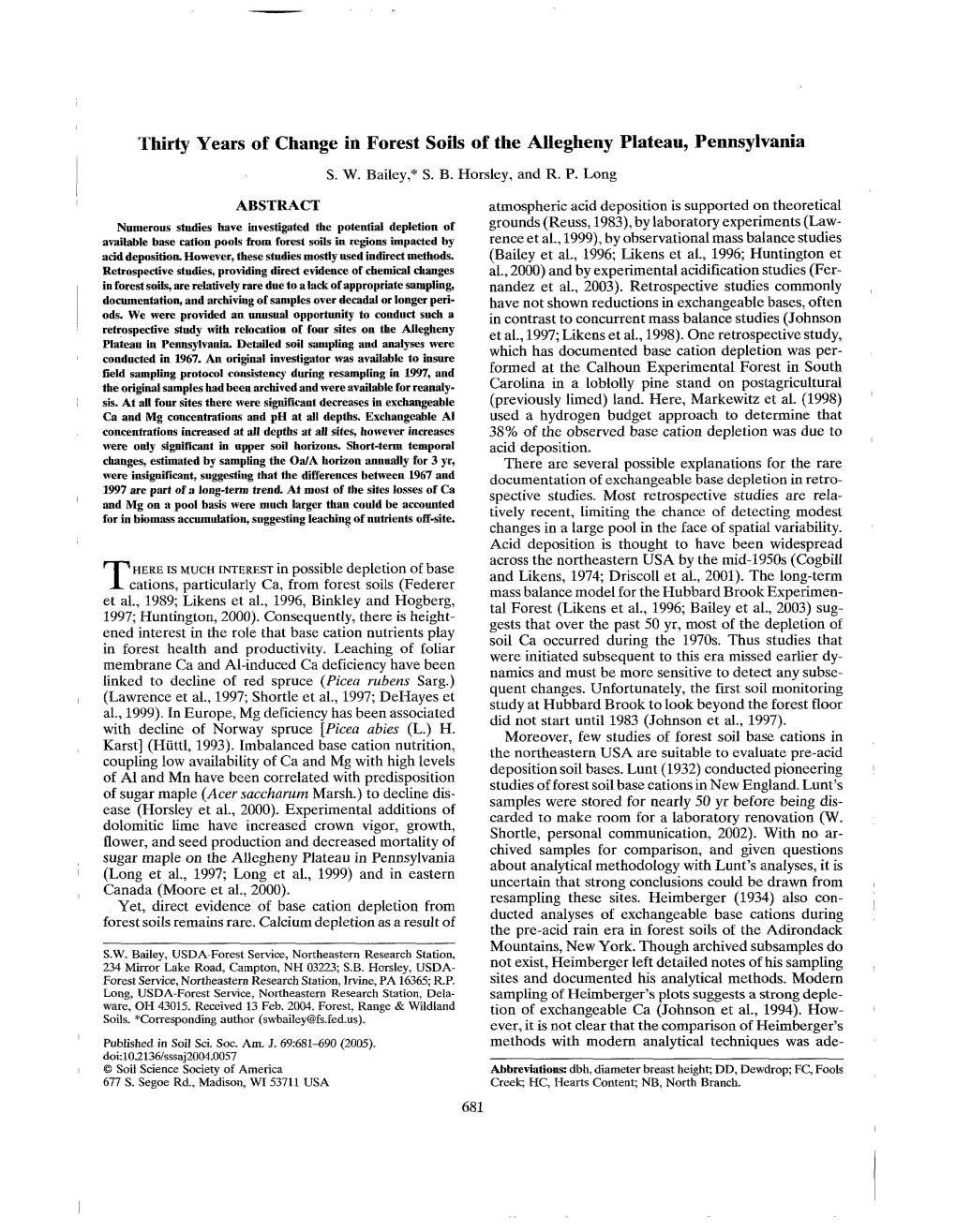 Thirty Years of Change in Forest Soils of the Allegheny Plateau, Pennsylvania S