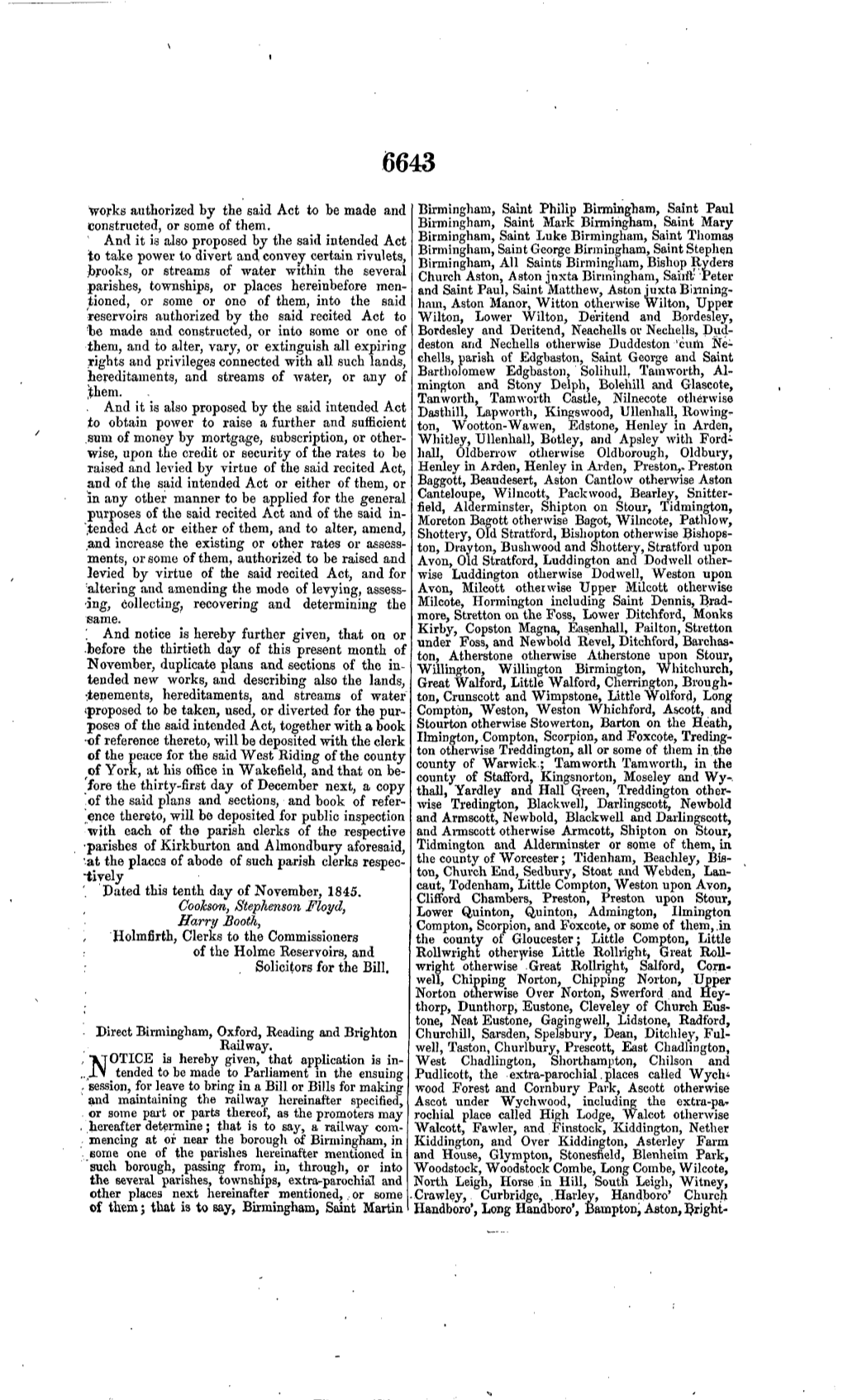 Works Authorized by the Said Act to Be Made and Birmingham, Saint Philip Birmingham, Saint Paul Constructed, Or Some of Them