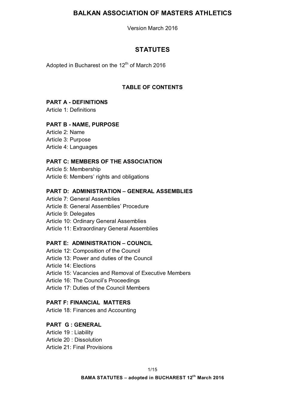 Balkan Association of Masters Athletics Statutes