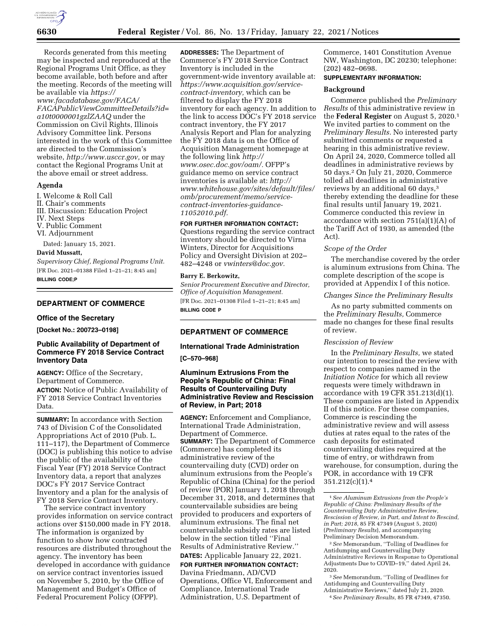 Federal Register/Vol. 86, No. 13/Friday, January 22, 2021/Notices