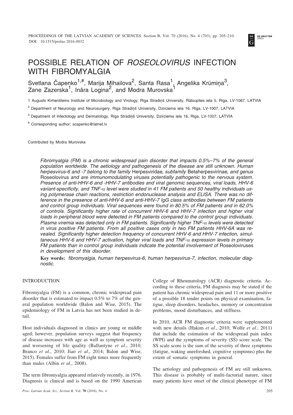 Possible Relation of Roseolovirus Infection