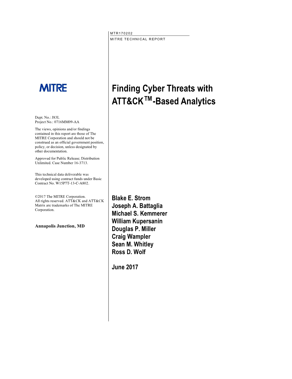 Finding Cyber Threats with ATT&CK-Based Analytics