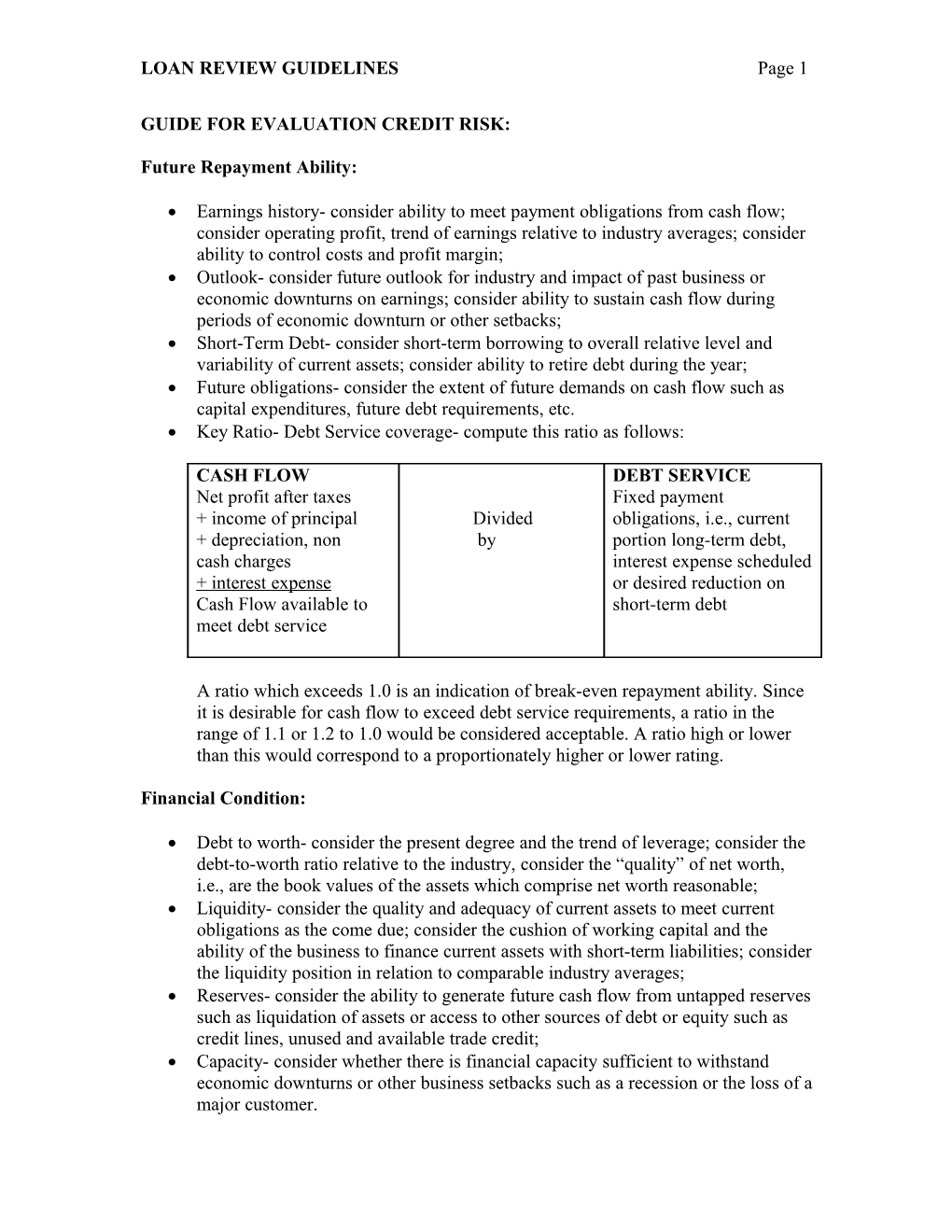 Guide for Evaluation Credit Risk