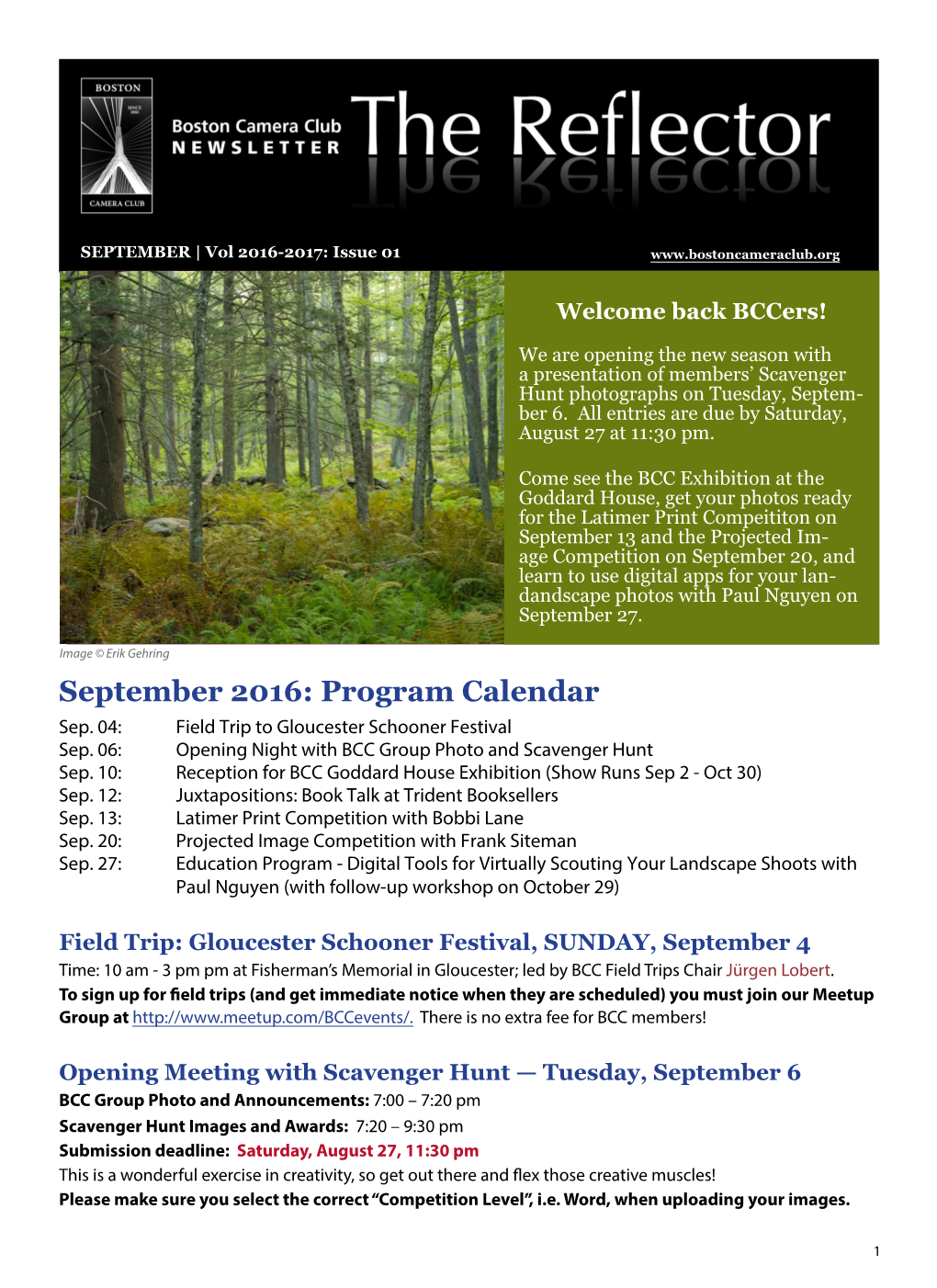 September 2016: Program Calendar Sep