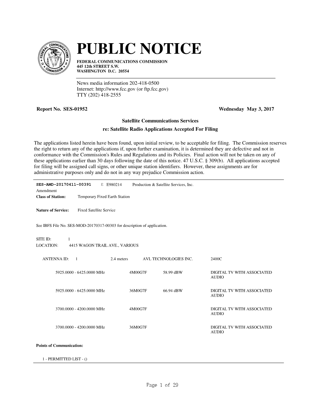 PUBLIC NOTICE FEDERAL COMMUNICATIONS COMMISSION 445 12Th STREET S.W