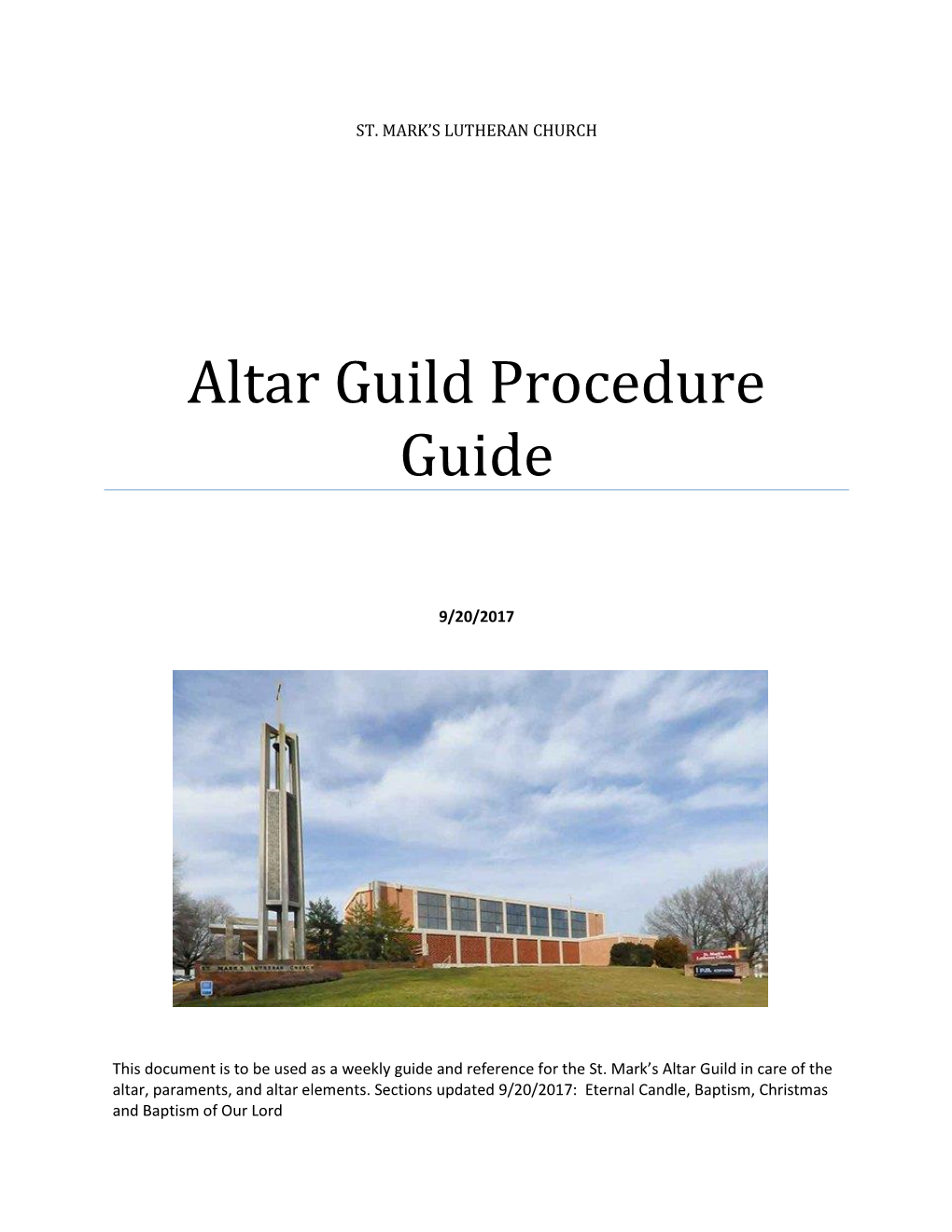 Altar Guild Procedure Guide