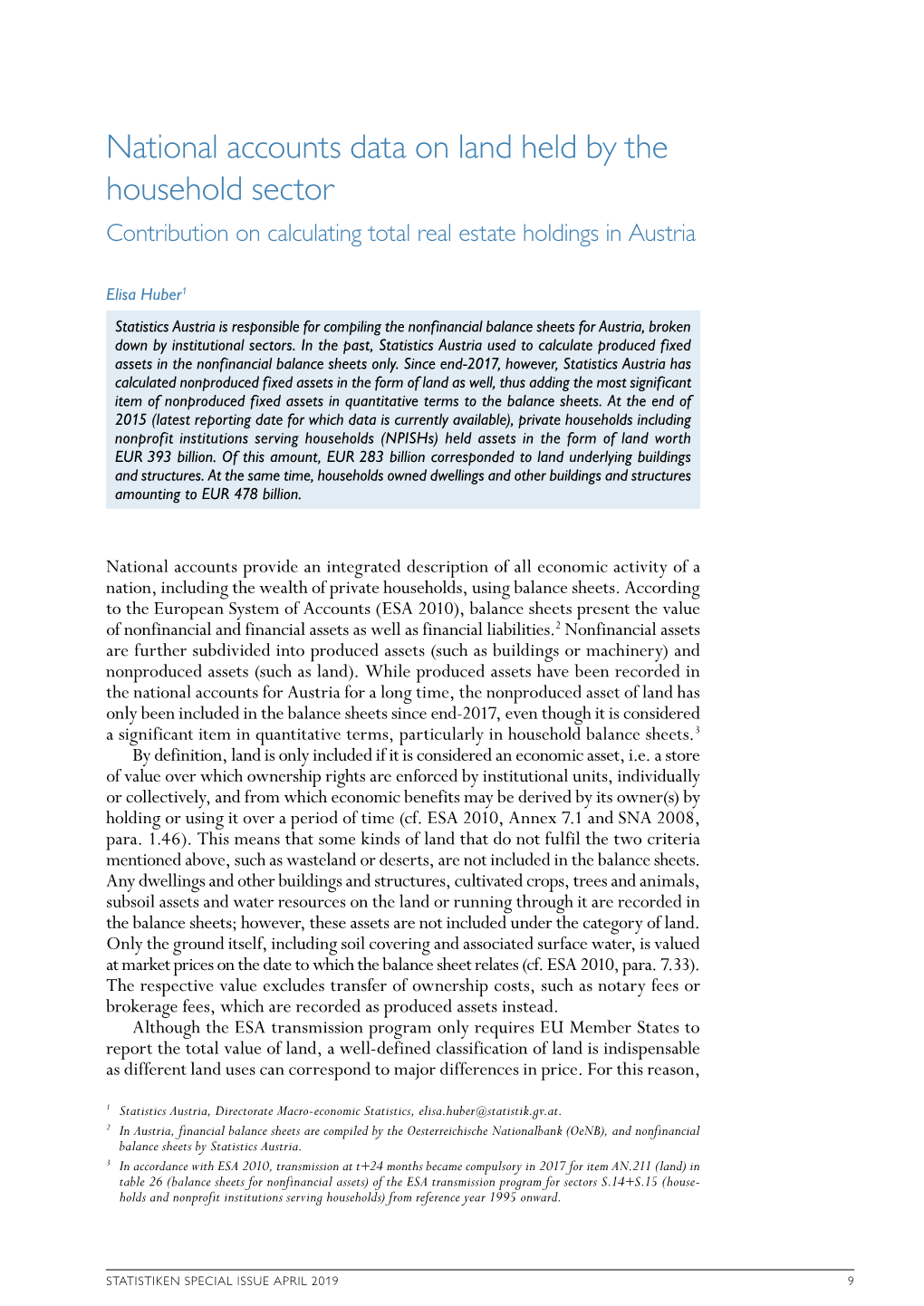National Accounts Data on Land Held by the Household Sector Contribution on Calculating Total Real Estate Holdings in Austria
