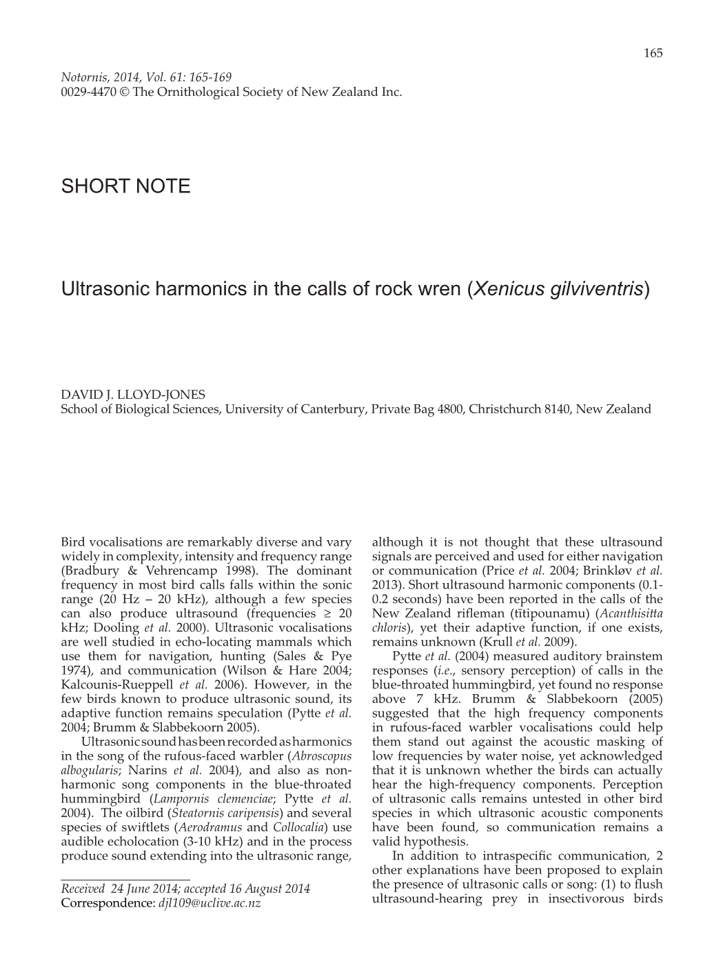 Ultrasonic Harmonics in the Calls of Rock Wren (Xenicus Gilviventris)