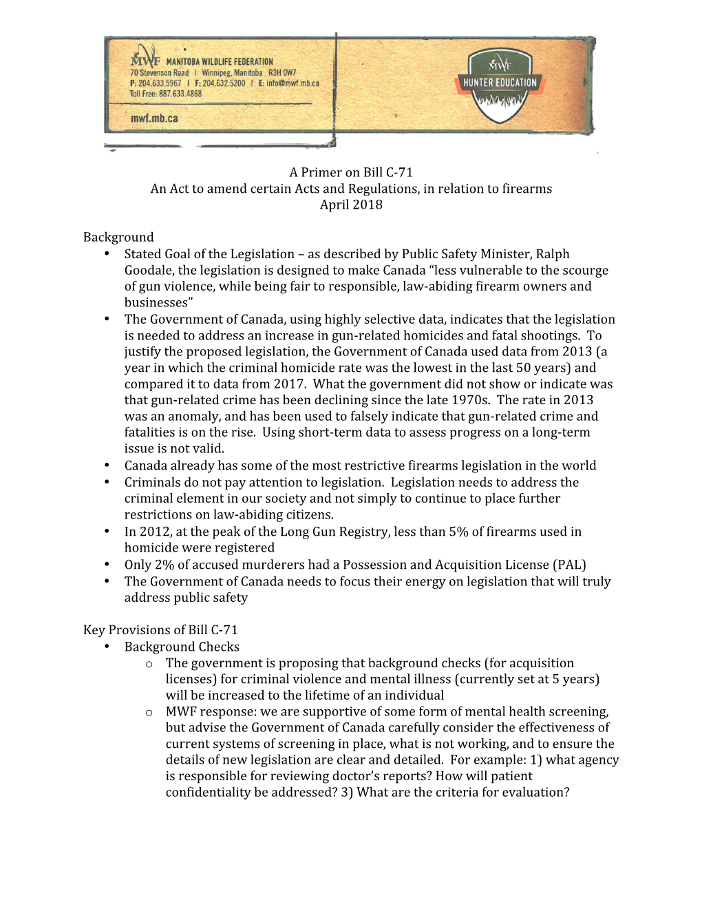 MWF Primer on Bill C-71