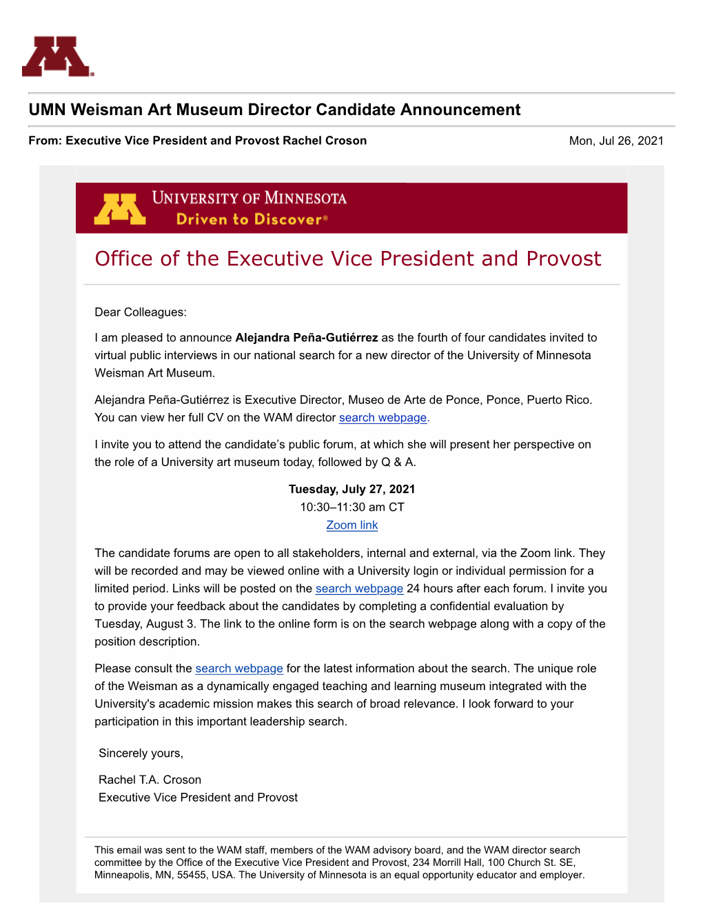 UMN Weisman Art Museum Director Candidate Announcement 4