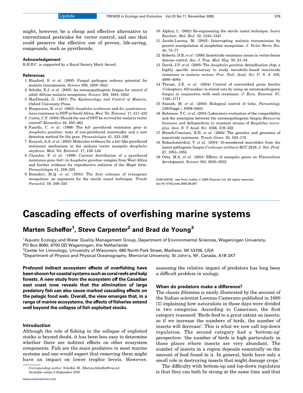 Cascading Effects of Overfishing Marine Systems