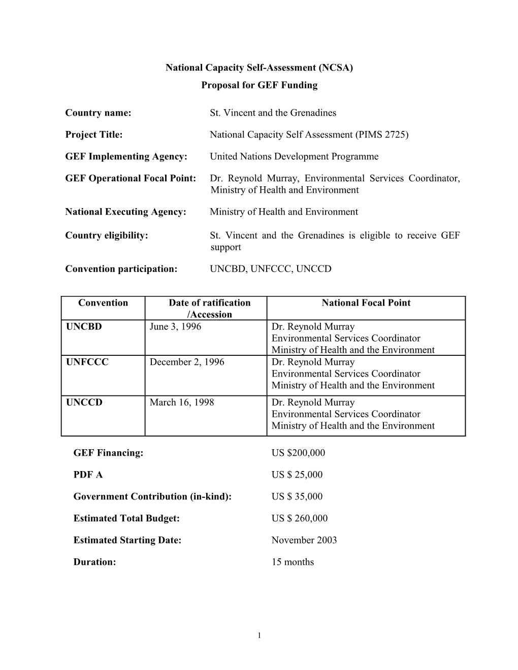 National Capacity Self-Assessment (NCSA)