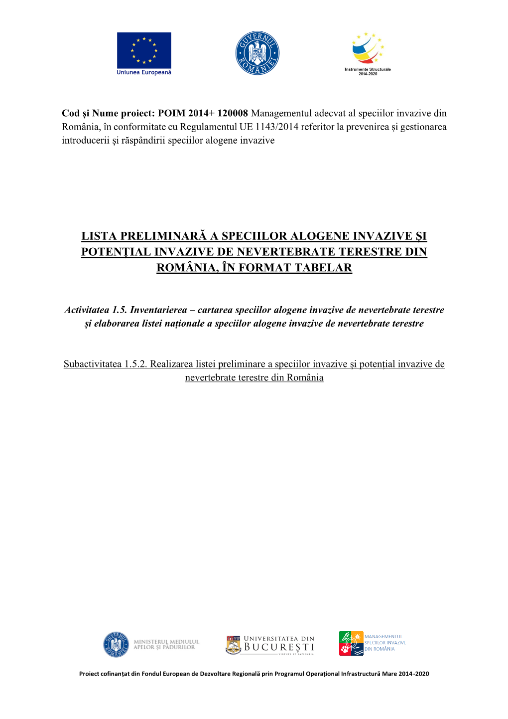 Lista Preliminară a Speciilor Alogene Invazive Și Potențial Invazive De Nevertebrate Terestre Din România, În Format Tabelar